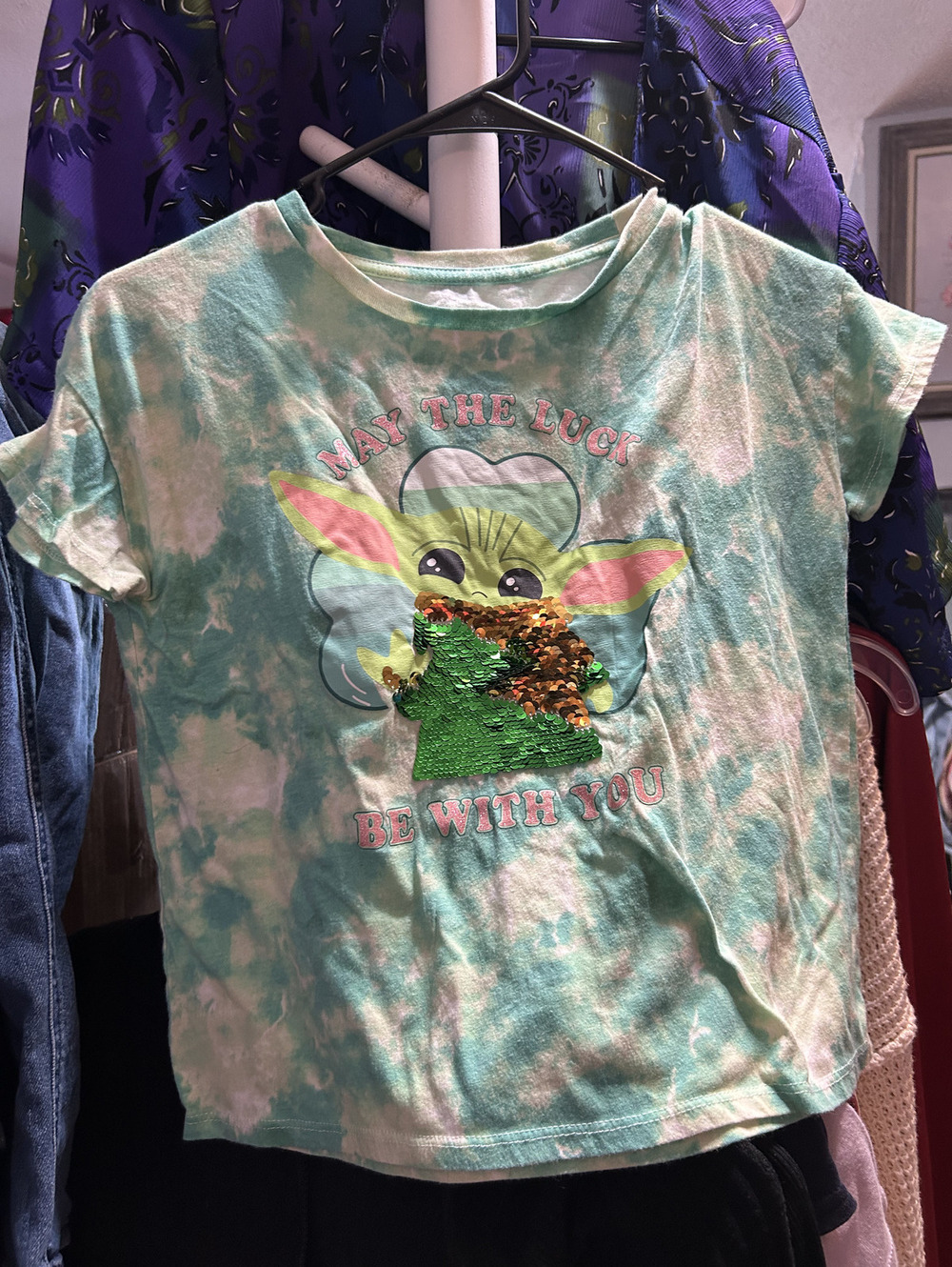 Star Wars Baby Yoda Tie-Dye Sequin T-Shirt Kids Medium 7-8
